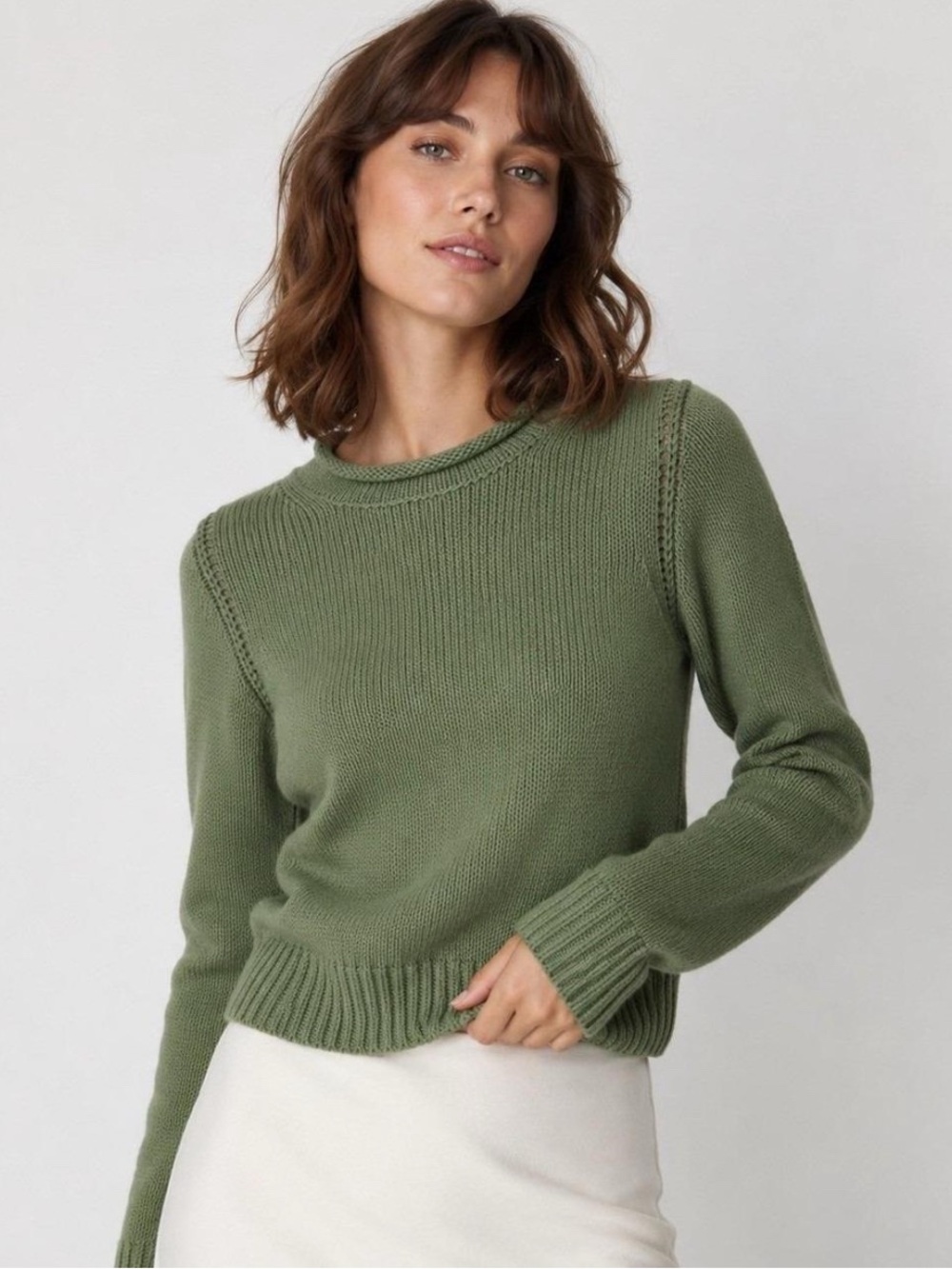 J. Crew 100% Cotton Heritage Rollneck Chunky Knit Sweater In Moss Green Size XL